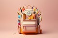 Backpack Surrounded by School Stationery. Generative ai