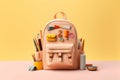 Backpack Surrounded by School Stationery. Generative ai