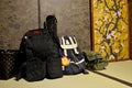 Backpack of traveler put down at room japanese style