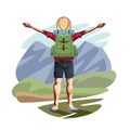 Backpack traveler tourist back cartoon Royalty Free Stock Photo