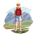 Backpack traveler tourist back cartoon Royalty Free Stock Photo