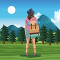 Backpack traveler tourist back cartoon Royalty Free Stock Photo