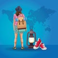 Backpack traveler tourist back cartoon Royalty Free Stock Photo