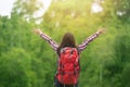 Backpack woman open hand Royalty Free Stock Photo