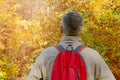 Backpacker in the autumn forest