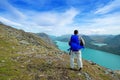 Backpacker at Besseggen ridge at Jotunheimen national park