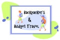 Backpacker and budget travel card. Backpacker boy and girl flat style characters. Gap year travel vector illustration.