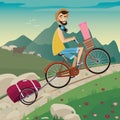 Backpacker in the cycling tour in the mountains