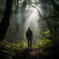 Backpacker in Dense Forest