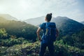 Backpacker enjoying the view on morning