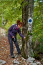 Backpacker lady in the forest