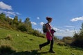 Backpacker lady in the forest