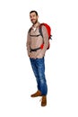 Backpacker man isolated over white background