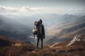 Backpacker mountain valley view. Generate Ai Royalty Free Stock Photo
