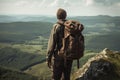 Backpacker mountain view. Generate Ai Royalty Free Stock Photo