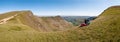 Backpacker in the Mountains - panorama Royalty Free Stock Photo