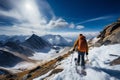 Backpacker pauses to savor the mountain vista before him