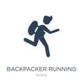 backpacker running icon in trendy design style. backpacker running icon isolated on white background. backpacker running vector