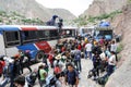 Backpacker tourists coming by bus at Iruya on the Argentina andes