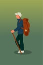 Backpacker trekking cartoon vector illustration