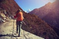 Backpacker trekking at the himalaya mountains Royalty Free Stock Photo