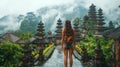 Backpacker Woman Discovering Bali\'s Majestic Temples