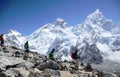 Backpackers in the Everest base camp trail Royalty Free Stock Photo