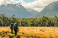 Backpackers exploring remote and untouched natural settings.