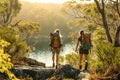 Backpackers exploring remote and untouched natural settings.