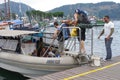 Backpackers getting to a boat