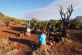 Backpackers having breakfast in the Grand Canyon.