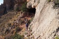 Backpackers on a steep, narrow trail in the Grand Canyon.