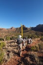 Backpackers on the Tonto Trail in the Grand Canyon.