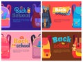 Backpacks for Children with School Stationery Sets Royalty Free Stock Photo
