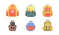 Backpacks Collection. Schoolbag for Education Supplies, Sport and Travel Bag Cartoon Vector Illustration Royalty Free Stock Photo