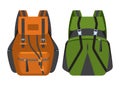 The backpacks for tourism and hikes executed in flat style.