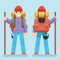 Backpaker Character Mountain Travel Trip Vacation Man Wood Summer Spring Concept Flat Design Isolated Icon Set Vector Royalty Free Stock Photo