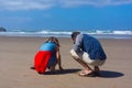 Father Daughter Explore Sandy beach at Low Tide Royalty Free Stock Photo