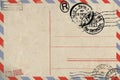 Backside of blank airmail postcard with dirty stain