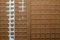 Backside of ceramic tiles with white engobe paste