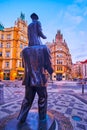 The backside of Franz Kafka Statue, on March 5 in Prague, Czech Republic