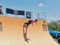 Backside Kickturn on New Vert Ramp Royalty Free Stock Photo