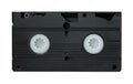 Backside of retro old analog video cassette, isolated on white background, top view, retro things concept