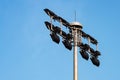 Backside of Spotlight Pole on blue sky background