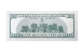 Backside of usa banknote 100 american dollars on isolated white background