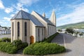 Backside view at Akureyrarkirkja church in Akureyri town, the Capital of Nordurland eystra region in Iceland