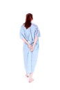 Backside Of Woman Holding Hospital Gown Closed