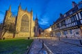 The backside of the York Minster and some half-timbered houses Royalty Free Stock Photo