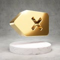 Backspace icon. Shiny golden Backspace symbol on white marble podium