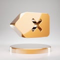 Backspace icon. Yellow Gold Backspace symbol on golden podium